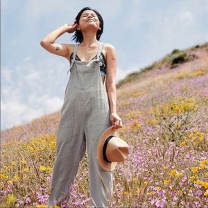 AERIE light grey/blue 100% COTTON OVERALLS